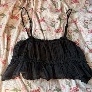 Free People Black Ruffled Camisole